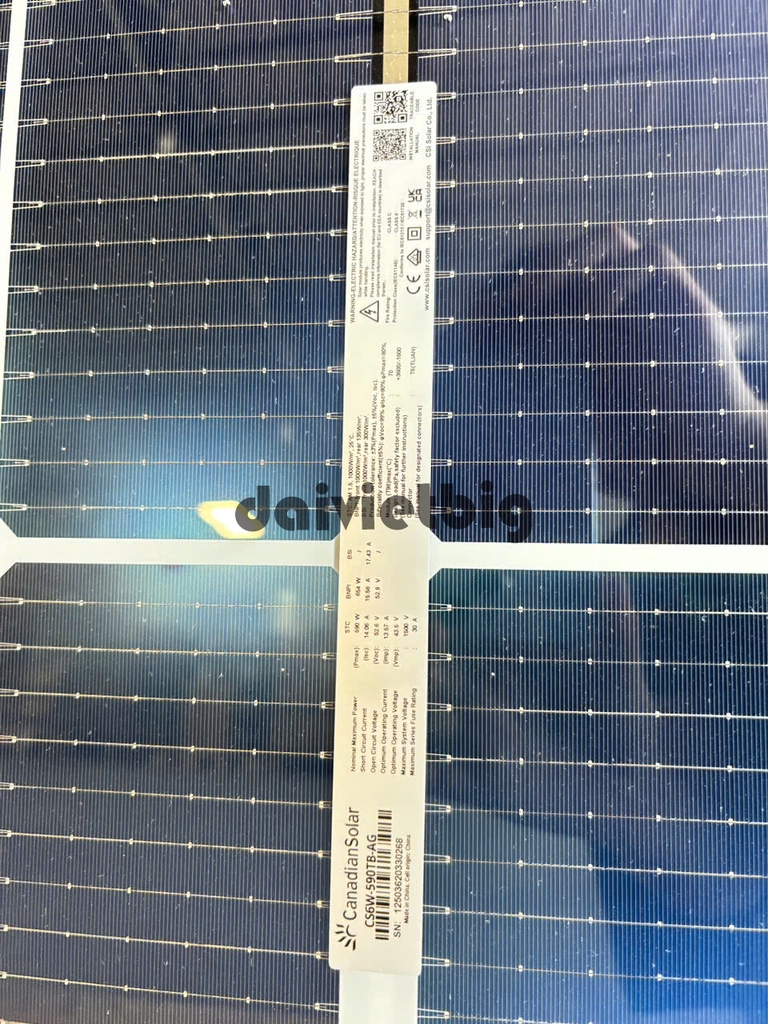 Tấm Pin CANADIAN 615W N-type LOẠI A 2 MẶT KÍNH 2025