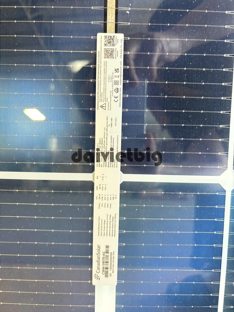 Tấm Pin CANADIAN 580W N-type LOẠI A 2 MẶT KÍNH 2025