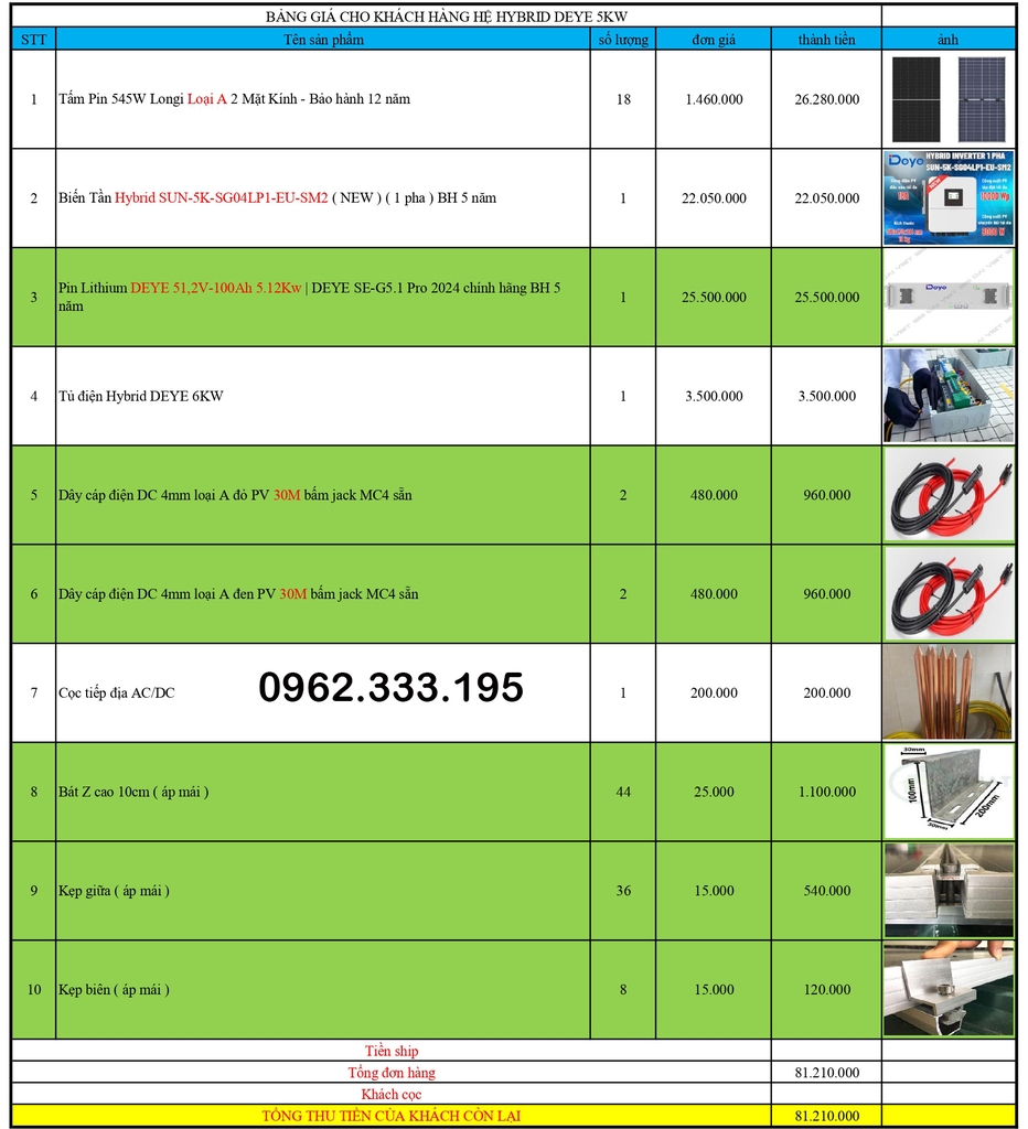 Báo giá NLMT hybrid 6kw SG04 21.11.2024