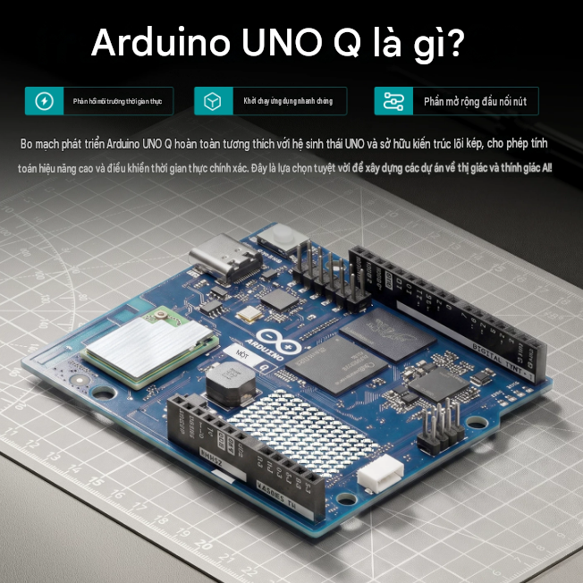 Bo mạch điều khiển phát triển AI đơn bo mạch Huaner Arduino UNO Q hỗ trợ WiFi băng tần kép và Bluetooth.