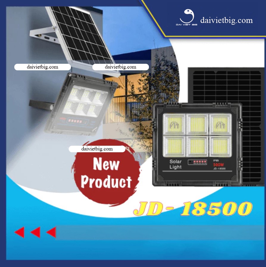 Đèn pha led năng lượng mặt trời JD-18500, công suất 500w - Bảo hành 24 tháng