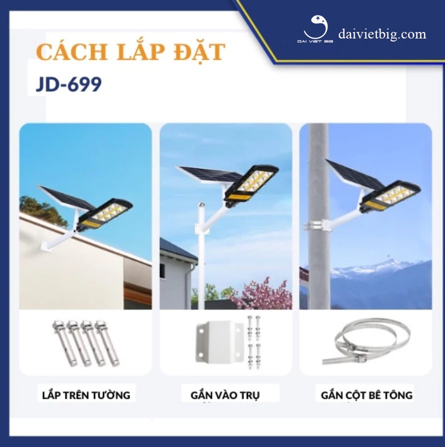 Đèn đường năng lượng mặt trời Jindian [JD-699] Công suất 200W Khung Nhôm, Chip Led 