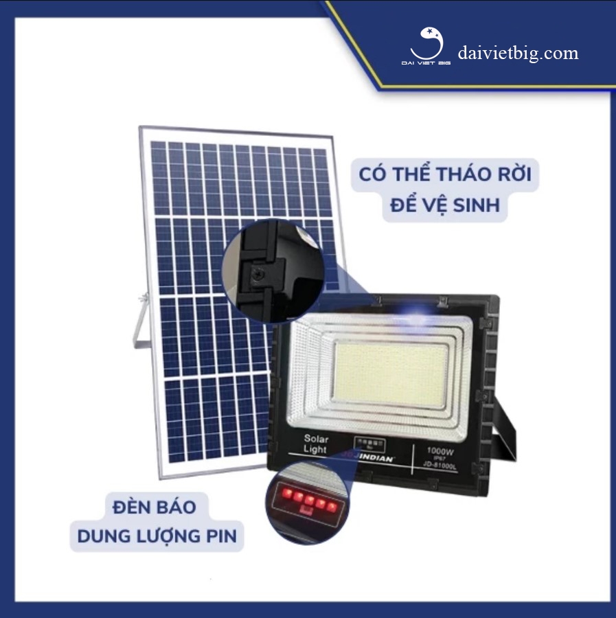 Đèn Năng Lượng Mặt Trời, Đèn Pha JinDian JD-81000L Công Suất 1000W - Mẫu Mới 2022, Khung Nhôm, Chip Led 