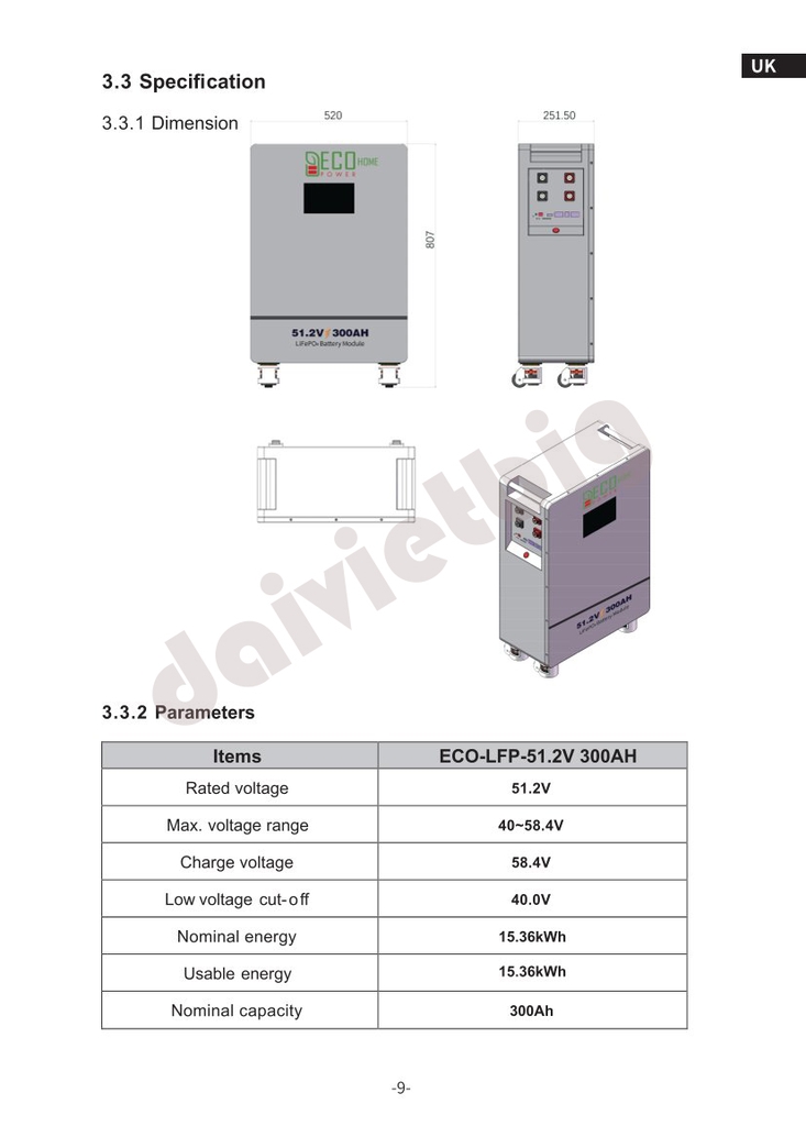 Pin Lithium ECOHOME | 51.2V - 314AH - 16KWH | Bảo Hành 5 năm