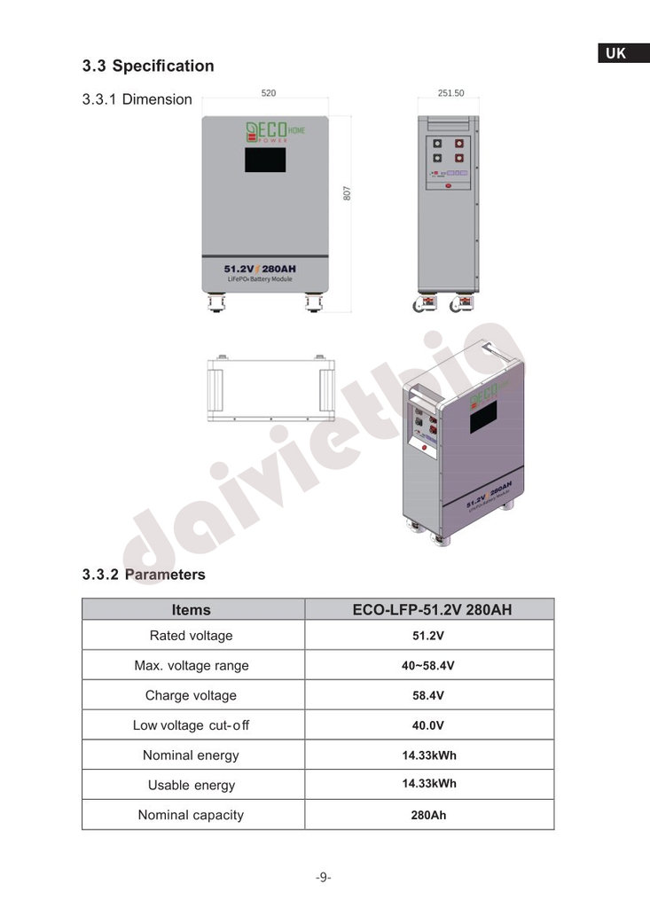 Pin Lithium ECOHOME | 51.2V - 280AH - 14KWH  | Bảo Hành 5 năm