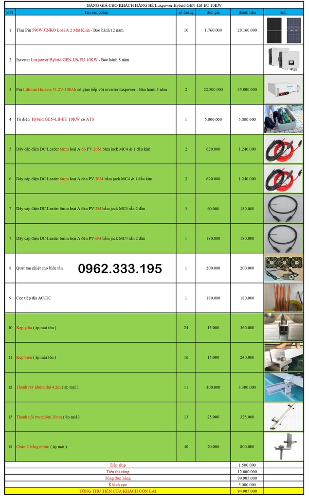 Báo giá NLMT hybrid luxpower 6kw
