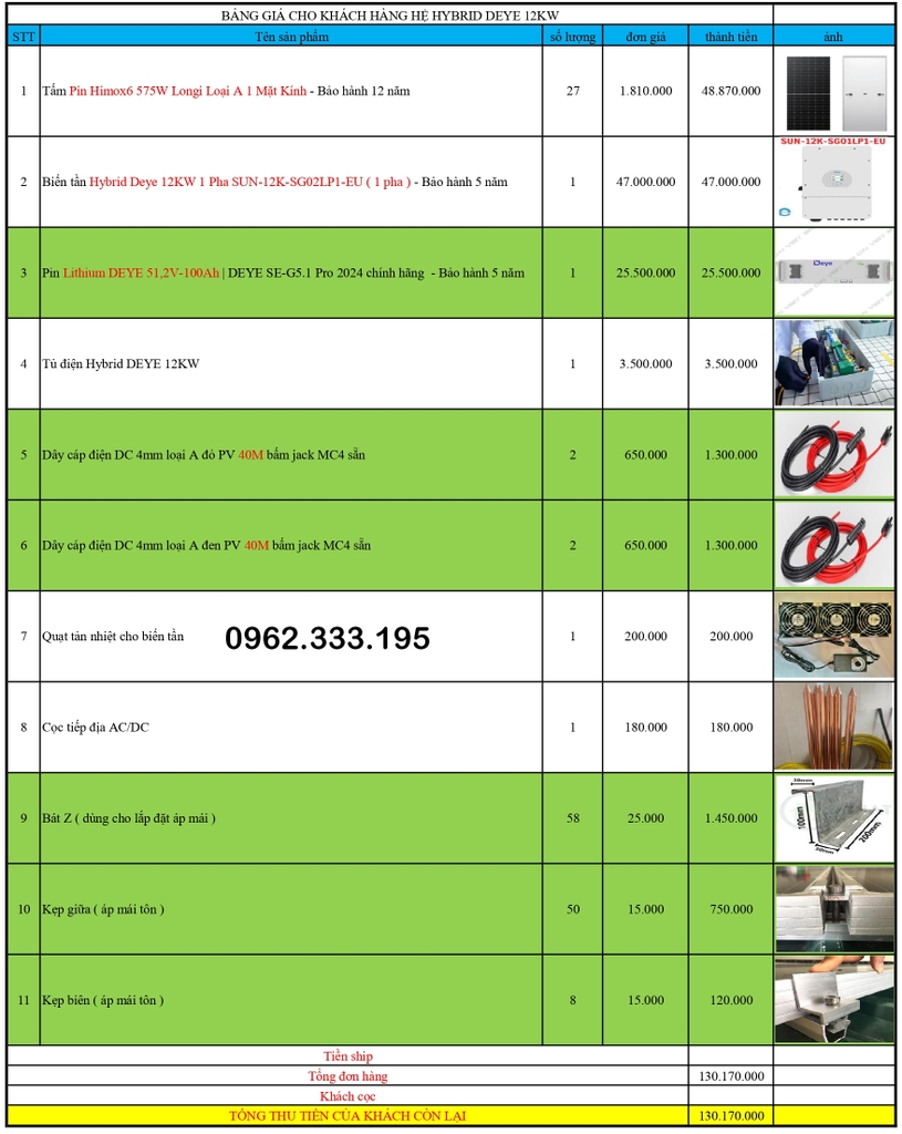 Báo giá NLMT hybrid DEYE 3kw 15.12.2024