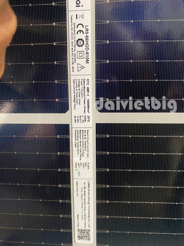 Tấm Pin mặt trời Longi 645w Himo X9 LOẠI A 2 mặt kính HIỆU SUẤT CAO 2025