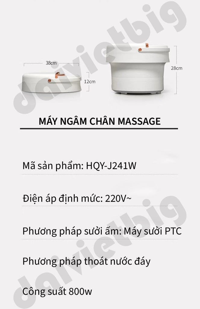 Bồn Ngâm Chân Massage HAIER HQY-J241W thiết kế gấp gọn, massage ngâm chân thư giãn, gia nhiệt với công suất lớn 800W