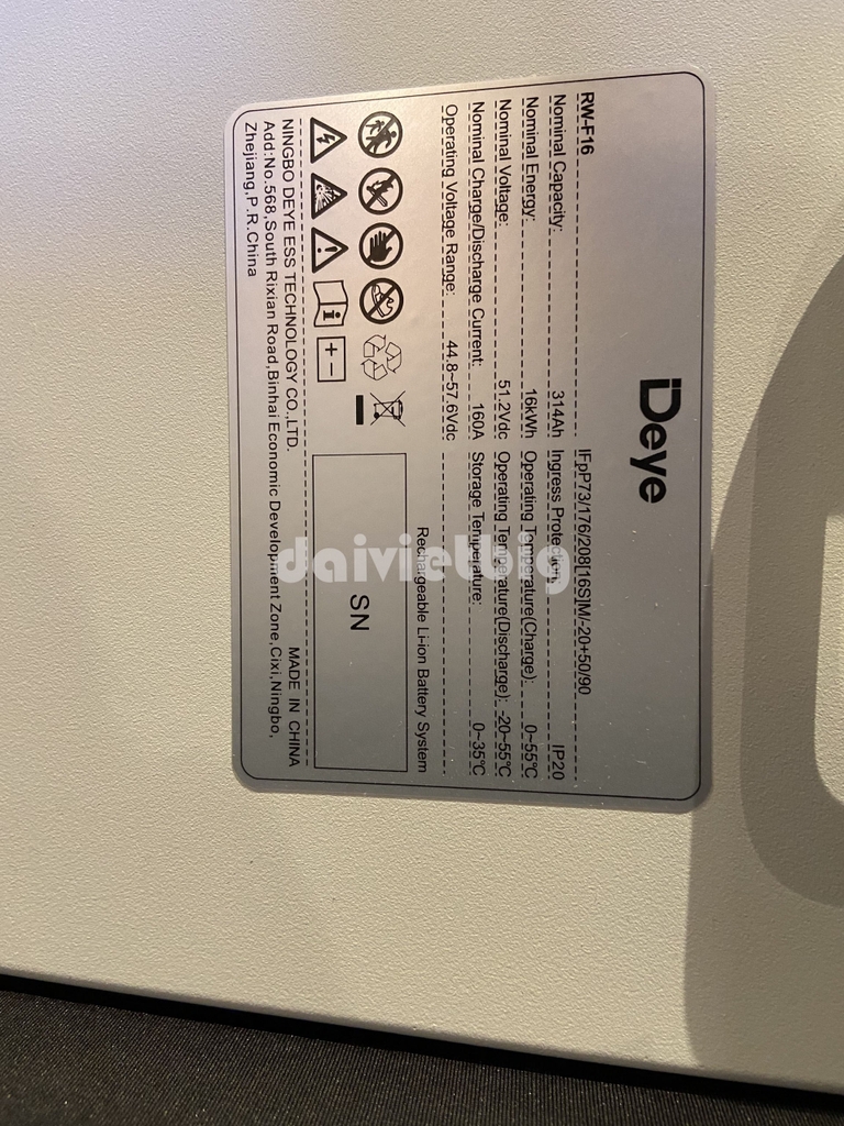 Pin Lithium Deye áp thấp RW-F16-314Ah-16Kw