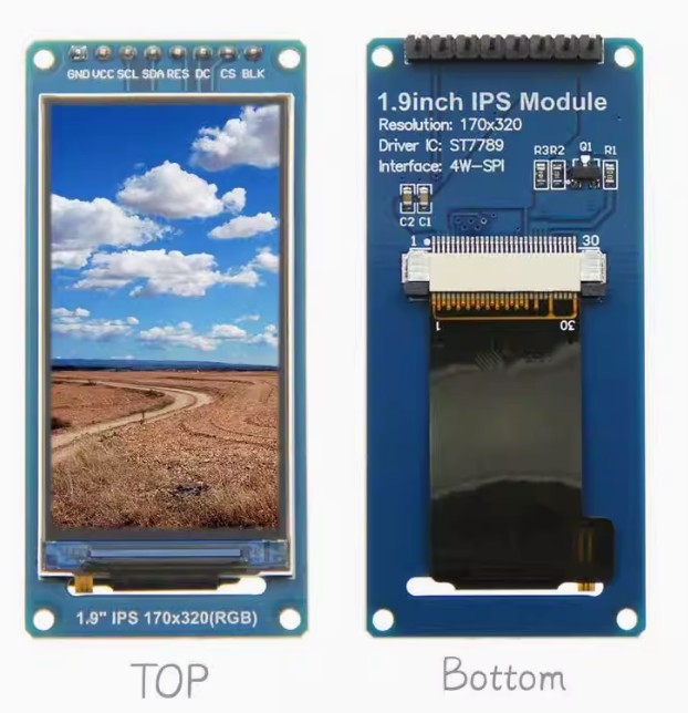 Màn hình LCD TFT góc nhìn toàn màn hình IPS 1,9 inch mới, mô-đun màn hình màu LCD cổng nối tiếp SPI HD 170x320