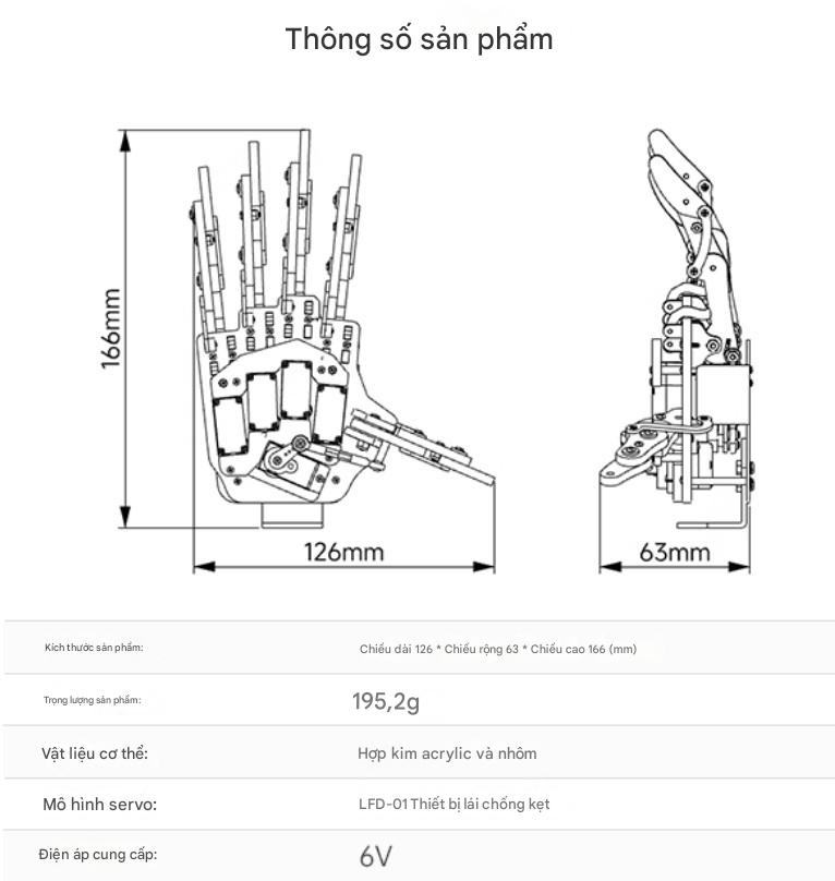 BÀN TAY ROBOT LẬP TRÌNH NGUỒN MỞ HUANER uHand  Mô phỏng cấu trúc bàn tay người – 5 ngón linh hoạt – điều khiển chính xác