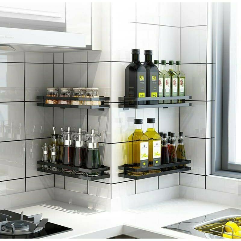 Kệ đựng gia vị - Sơn 3 lớp sang trọng - Kèm 2 móc - 2 miếng DÁN NHỰA siêu dính Tải trọng 5kg