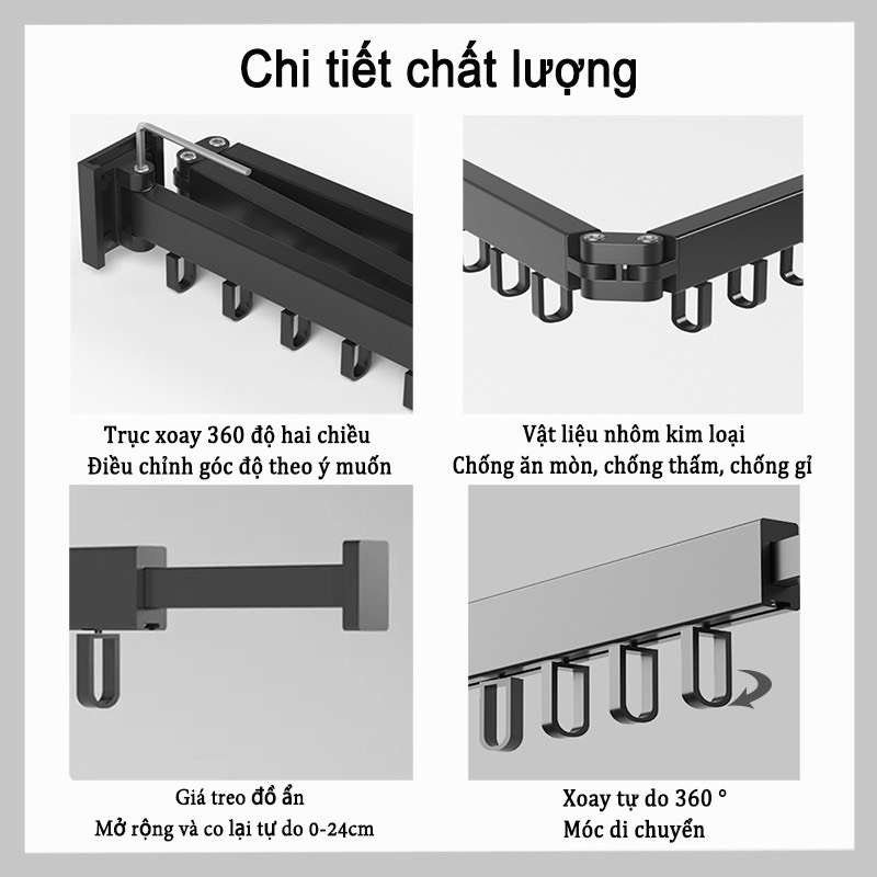 ĐAIVIETBIG Móc Phơi Đồ Vô Hình Gắn Tường Không Cần Khoan Có Thể Gấp Gọn