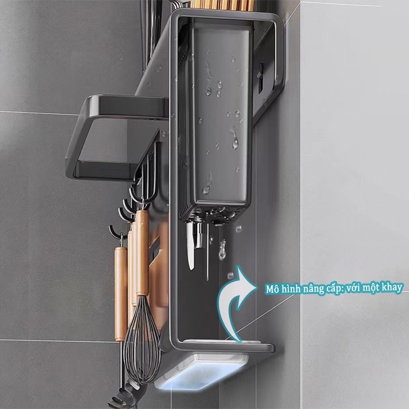 Giá giữ đồ dùng nhà bếp ĐAIVIETBIG gắn tường bằng thép không gỉ có móc treo không cần khoan lỗ dành cho dao muỗng đũa