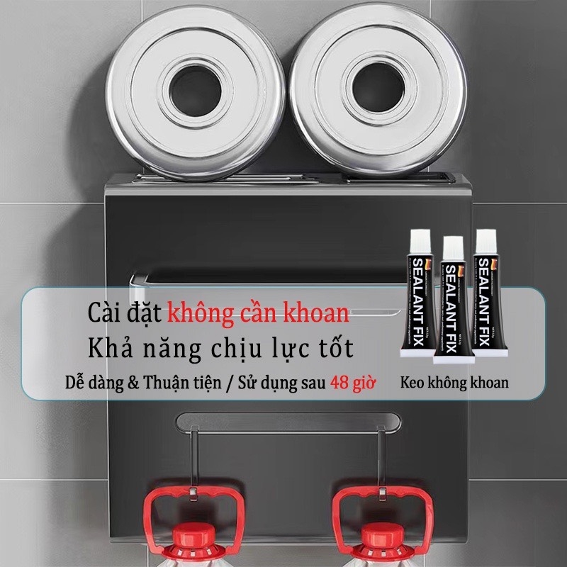 Giá giữ đồ dùng nhà bếp ĐAIVIETBIG gắn tường bằng thép không gỉ có móc treo không cần khoan lỗ dành cho dao muỗng đũa