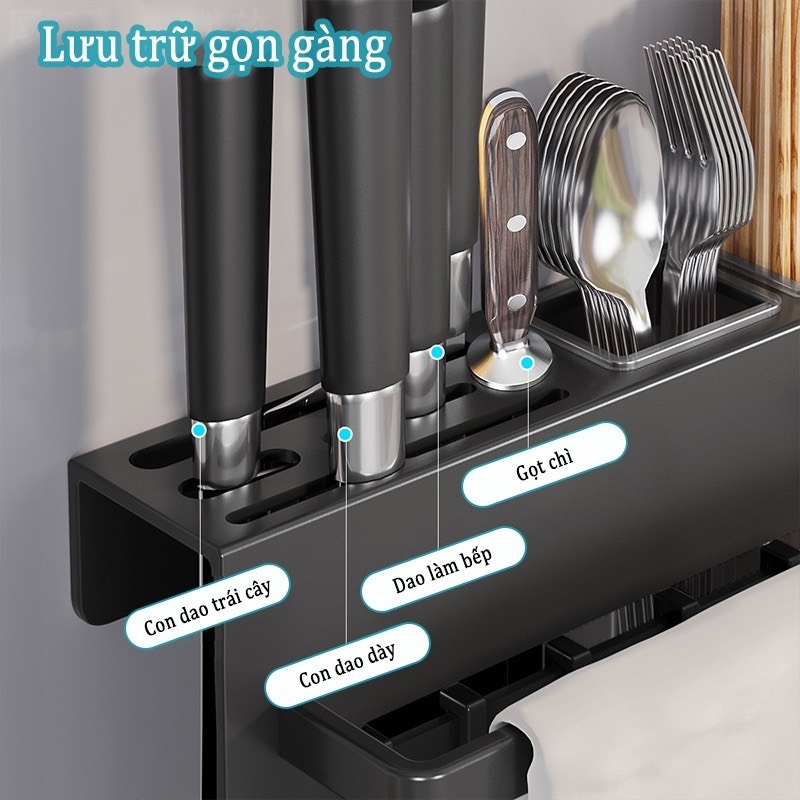 Giá giữ đồ dùng nhà bếp ĐAIVIETBIG gắn tường bằng thép không gỉ có móc treo không cần khoan lỗ dành cho dao muỗng đũa