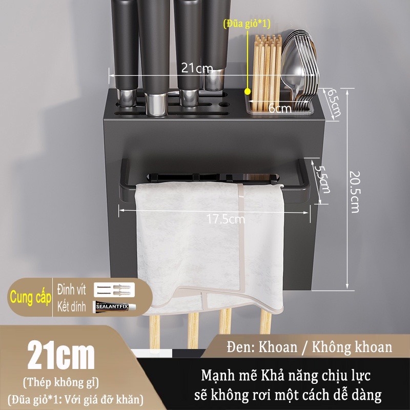 Giá giữ đồ dùng nhà bếp ĐAIVIETBIG gắn tường bằng thép không gỉ có móc treo không cần khoan lỗ dành cho dao muỗng đũa