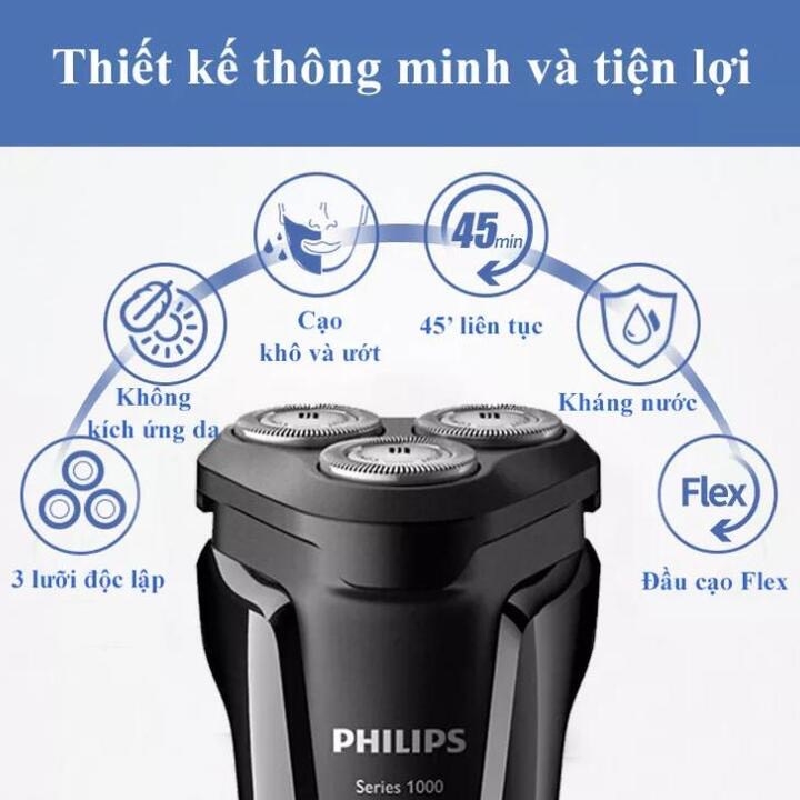 Máy cạo râu cao cấp nhãn hiệu Philips S1010 tích hợp 3 lưỡi - Hàng nhập khẩu chính hãng (Bảo hành chính hãng: 24 THÁNG)