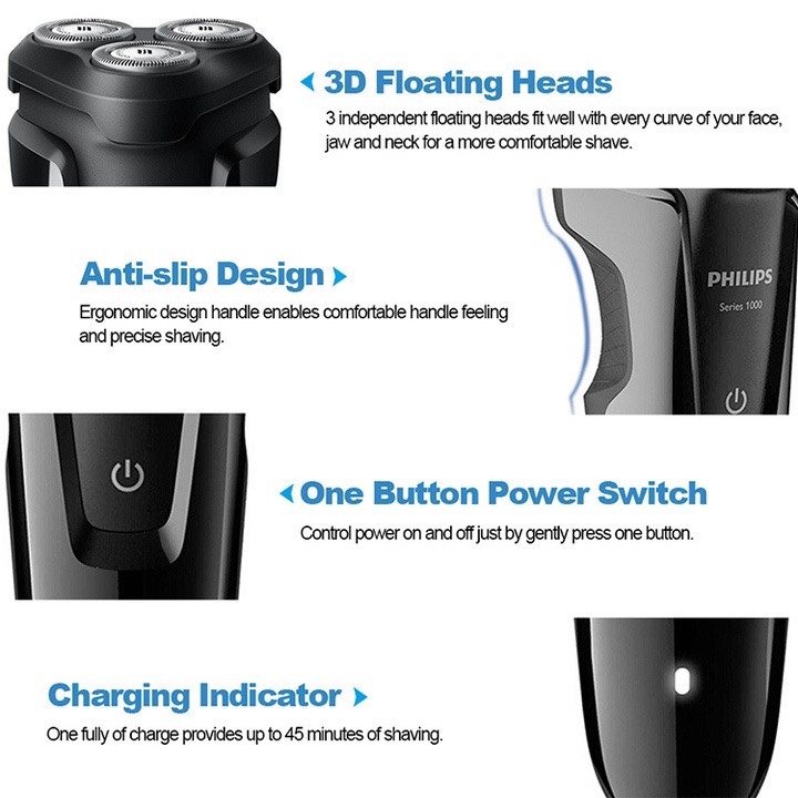 Máy cạo râu cao cấp nhãn hiệu Philips S1010 tích hợp 3 lưỡi - Hàng nhập khẩu chính hãng (Bảo hành chính hãng: 24 THÁNG)