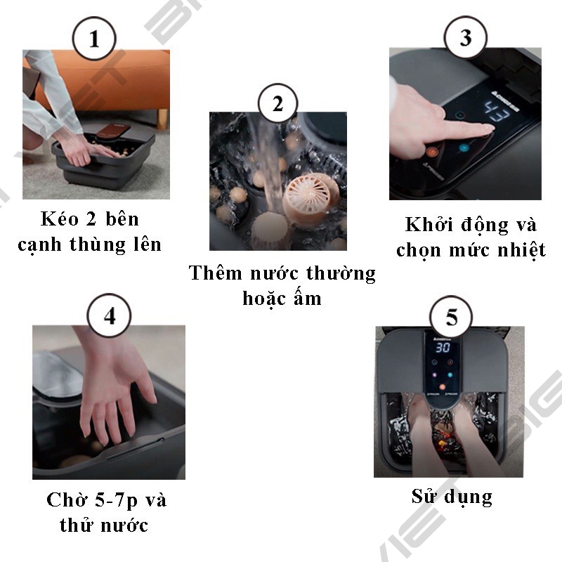 Máy ngâm chân massage Chigo, chân gấp gọn tự động làm nóng An Toàn