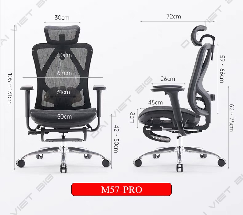 Ghế công thái học ergonomic Sihoo M57 / M57B (có gác chân) bảo hành 3 năm
