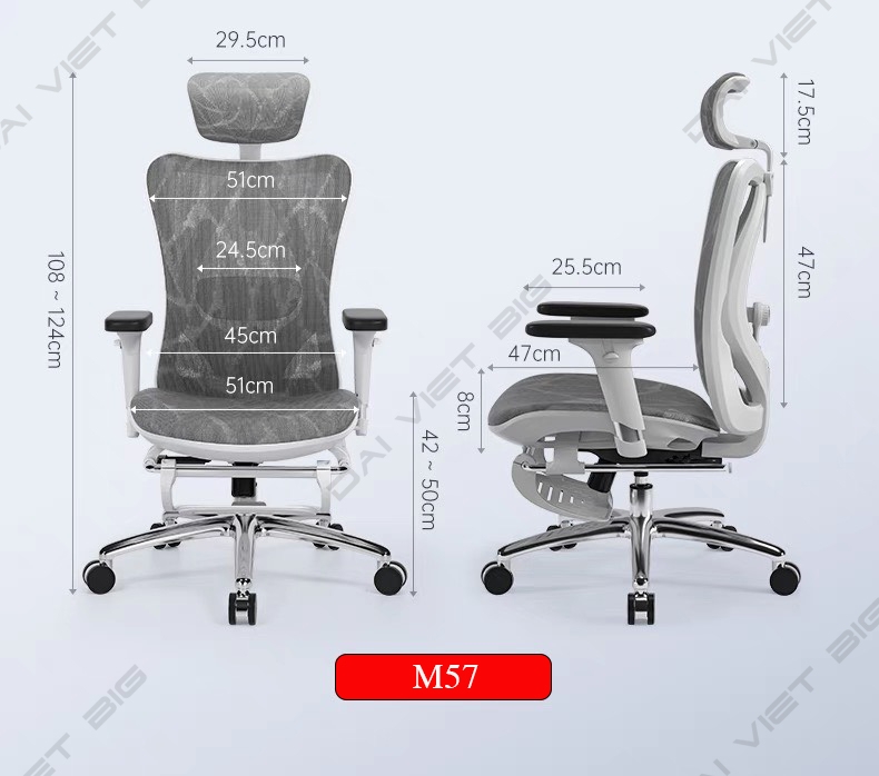 Ghế công thái học ergonomic Sihoo M57 / M57B (có gác chân) bảo hành 3 năm