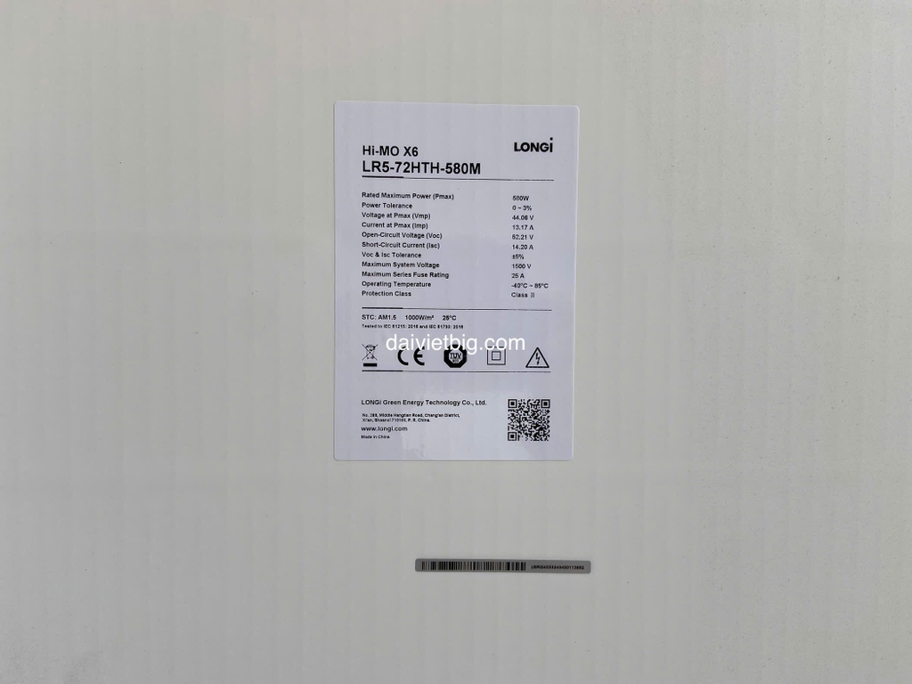 Tấm Pin mặt trời Longi 580W HiMO X6 LOẠI A 1 MẶT KÍNH TRÀN VIỀN HIỆU SUẤT CAO 2025
