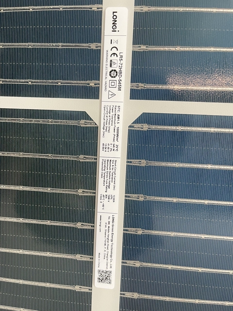 Tấm Pin mặt trời Longi 545w LOẠI A 2 mặt kính HIỆU SUẤT CAO 2025