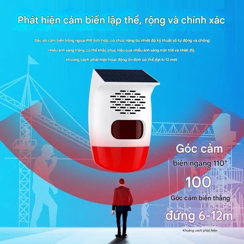 Báo động chống trộm cảm ứng hồng ngoại ngoài trời dùng năng lượng mặt trời, từ xa, dùng cho vườn cây ăn quả, ao cá, cắm trại, có giọng nói