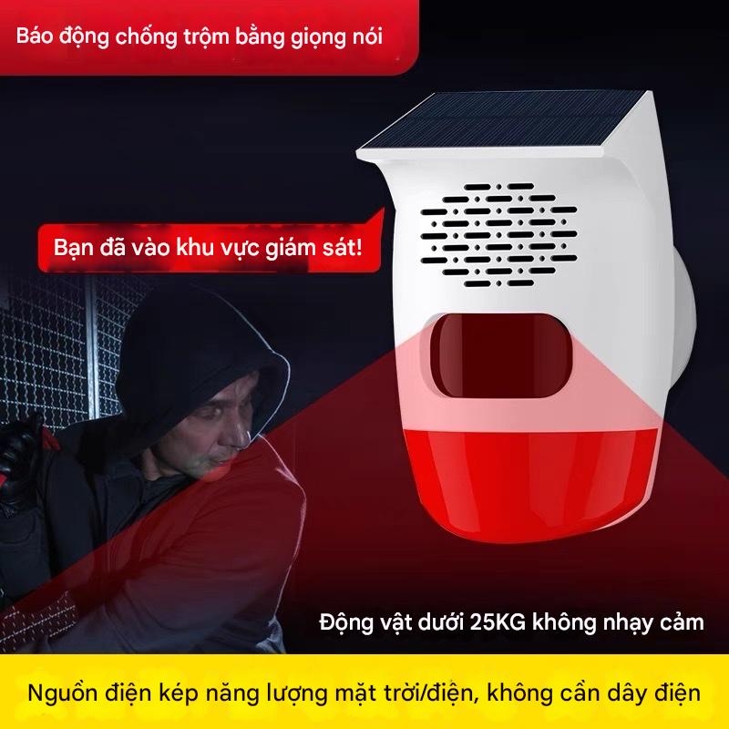 Báo động chống trộm cảm ứng hồng ngoại ngoài trời dùng năng lượng mặt trời, từ xa, dùng cho vườn cây ăn quả, ao cá, cắm trại, có giọng nói