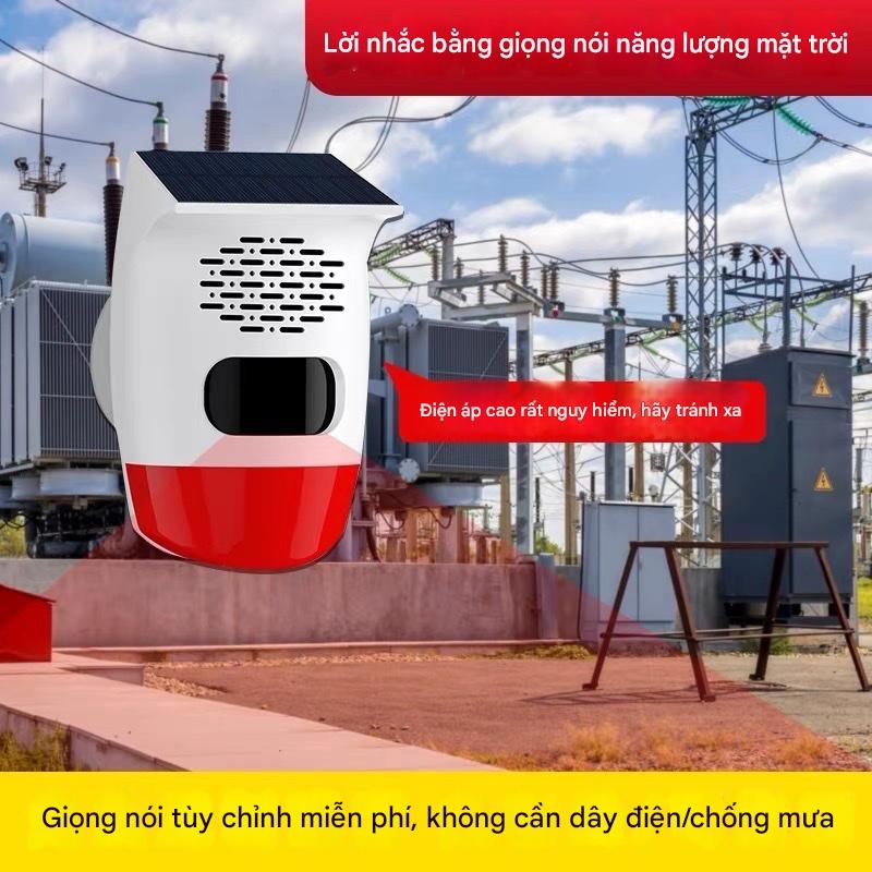 Báo động chống trộm cảm ứng hồng ngoại ngoài trời dùng năng lượng mặt trời, từ xa, dùng cho vườn cây ăn quả, ao cá, cắm trại, có giọng nói