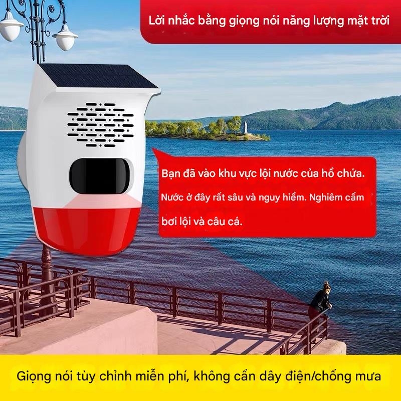 Báo động chống trộm cảm ứng hồng ngoại ngoài trời dùng năng lượng mặt trời, từ xa, dùng cho vườn cây ăn quả, ao cá, cắm trại, có giọng nói