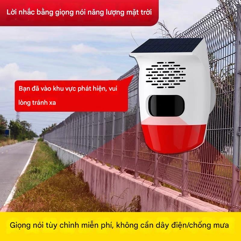 Báo động chống trộm cảm ứng hồng ngoại ngoài trời dùng năng lượng mặt trời, từ xa, dùng cho vườn cây ăn quả, ao cá, cắm trại, có giọng nói