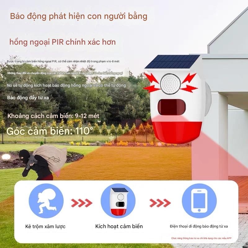 Báo động chống trộm cảm ứng hồng ngoại ngoài trời dùng năng lượng mặt trời, từ xa, dùng cho vườn cây ăn quả, ao cá, cắm trại, có giọng nói