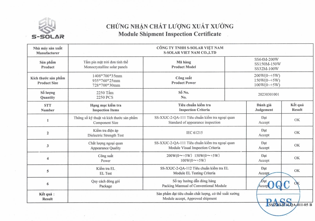 Tấm Pin năng lượng mặt trời 200W