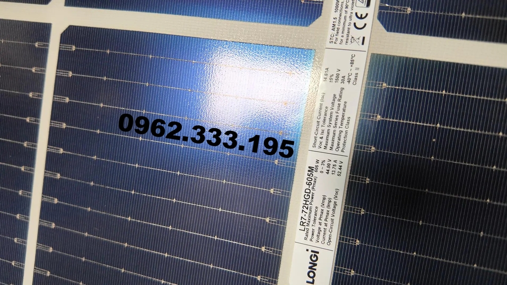 Tấm Pin mặt trời Longi 605w Himo X7 LOẠI A 2 mặt kính HIỆU SUẤT CAO 2025
