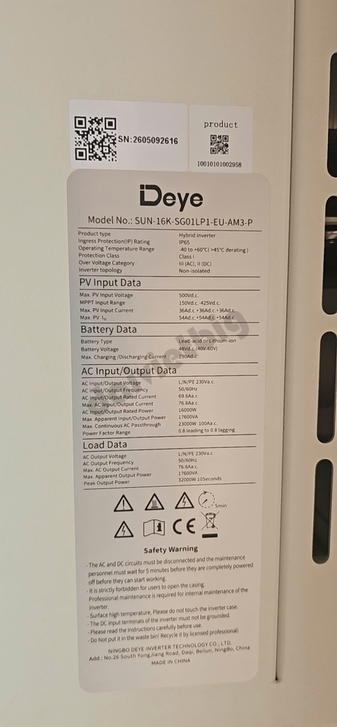 Biến tần Hybrid Deye 16Kw 1 Pha Inverter Hybrid - SUN-16K-SG01LP1-EU-AM3-P
