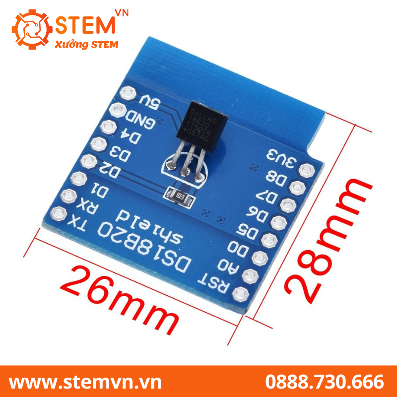 Shield cảm biến nhiệt độ DS18B20 cho Lua D1 Mini