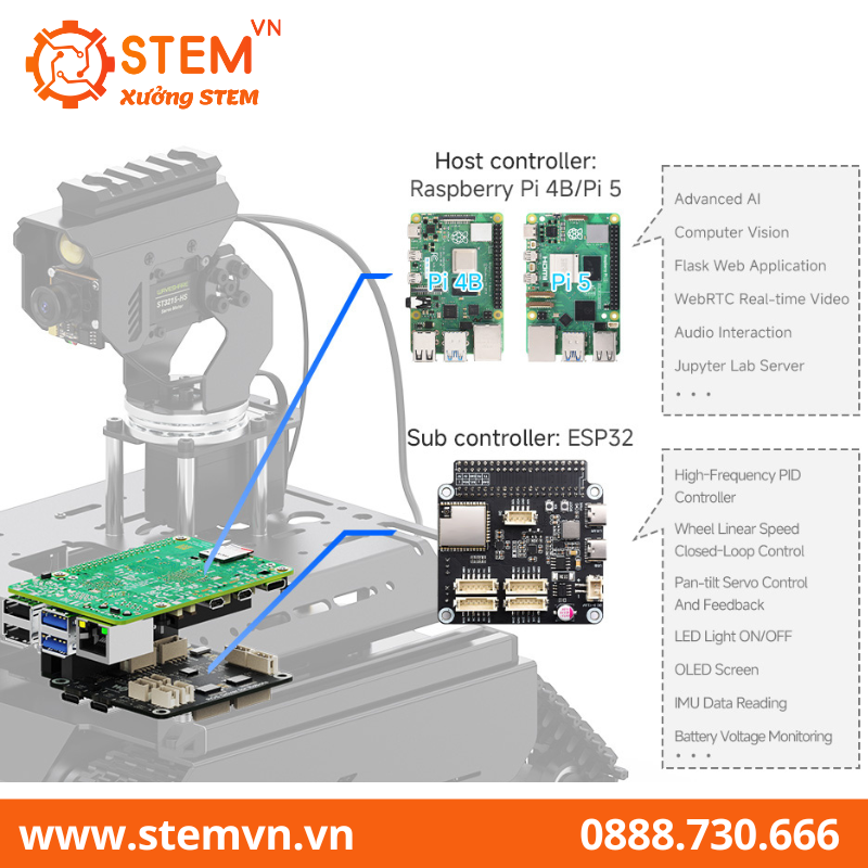 Robot AI UGV Beast dành cho bo mạch Raspberry Pi 4B hoặc Pi 5