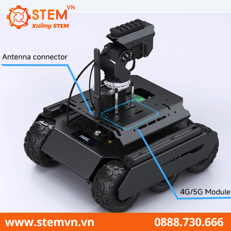 Robot AI 6 bánh 4WD dành cho bo mạch Raspberry Pi 4B hoặc Pi 5