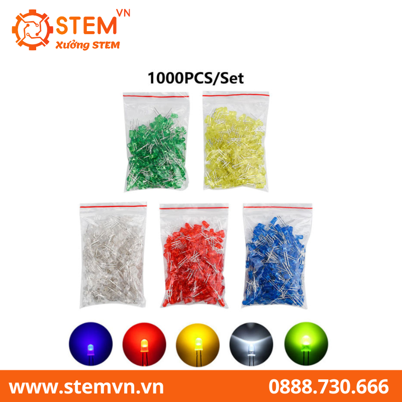 Led Siêu Sáng 5mm Gói 1000 Bóng-Chân Dài