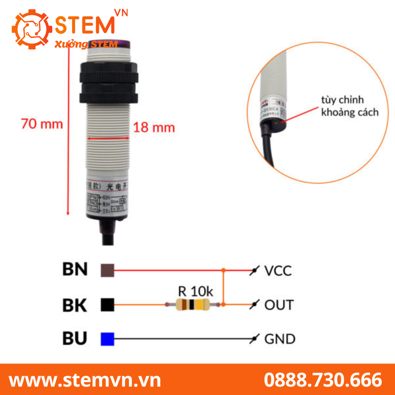 Cảm biến hồng ngoại vật cản BKF-DS30C4 NPN 6-36V 7-60cm