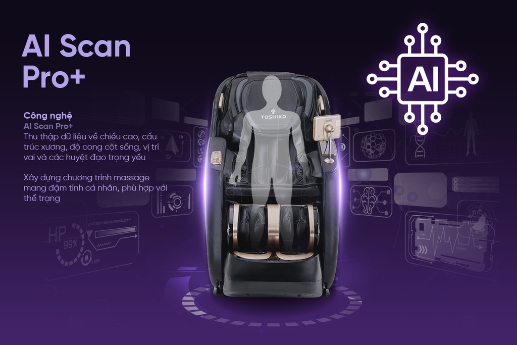 Ghế massage Sóng Âm Trị Liệu Con lăn 4D Toshiko T95 Pro