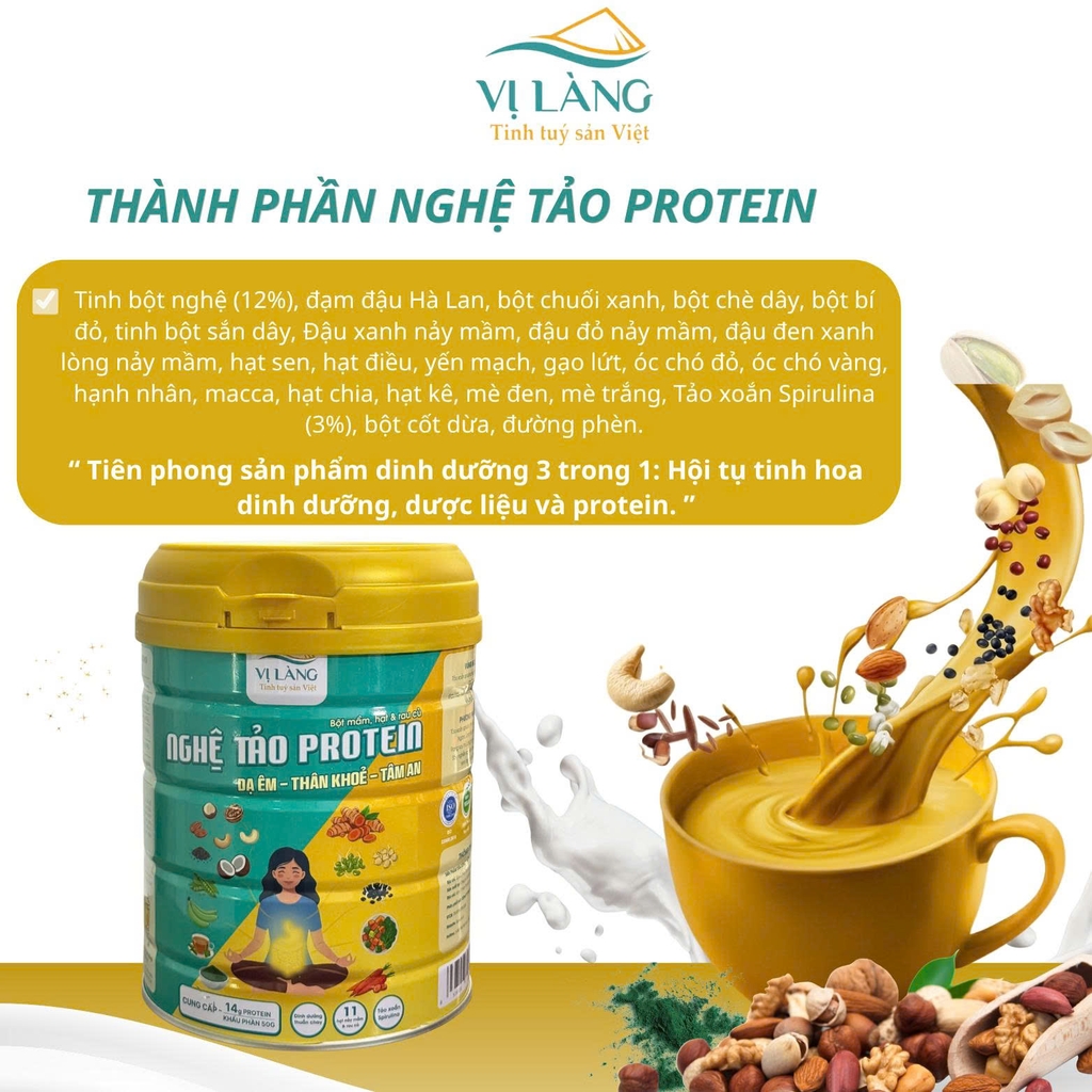Nghệ Tảo Protein Đậu & Hạt Vị Làng 650G Hỗ Trợ Tiêu Hóa, Bổ Sung Protein Thực Vật, Thay Thế Bữa Ăn