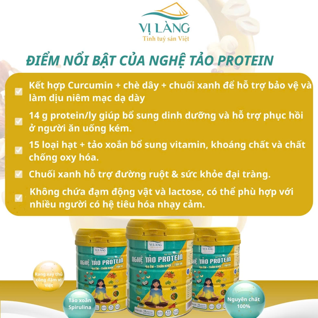 Nghệ Tảo Protein Đậu & Hạt Vị Làng 650G Hỗ Trợ Tiêu Hóa, Bổ Sung Protein Thực Vật, Thay Thế Bữa Ăn