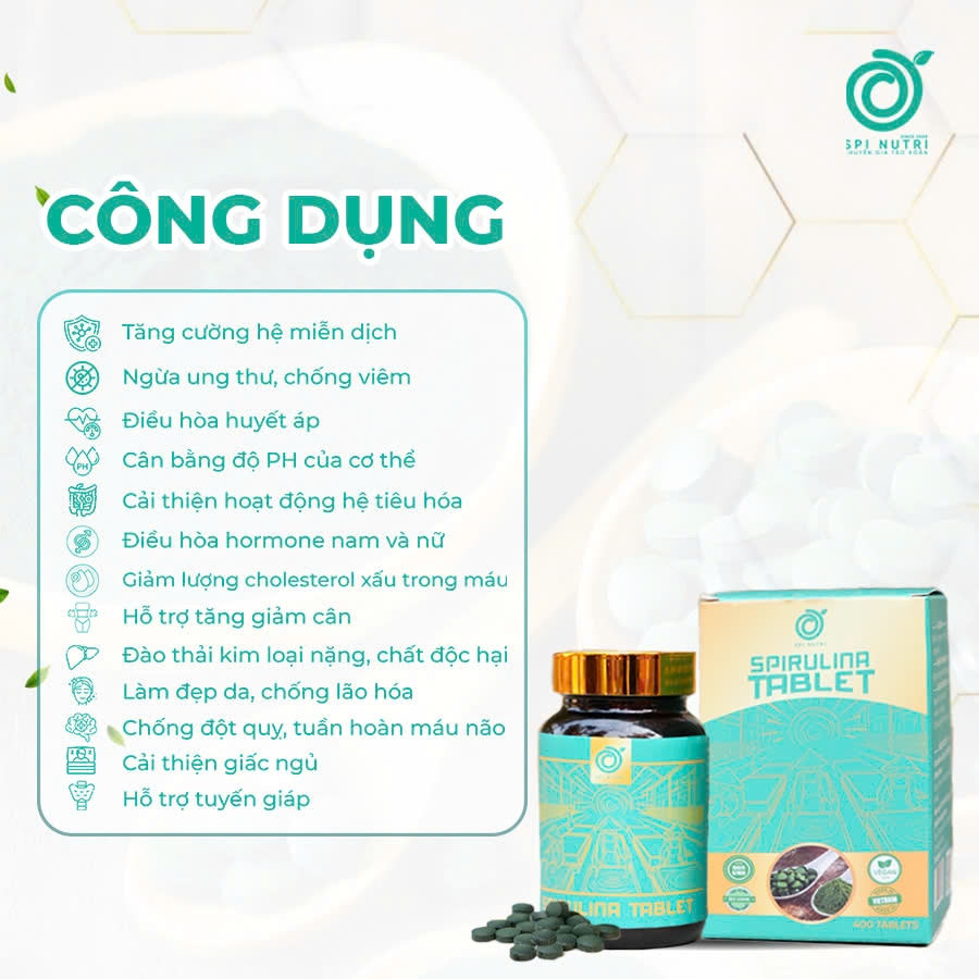VIÊN NÉN TẢO XOẮN SPIRULINA NGUYÊN CHẤT SPINUTRI LỌ 400 VIÊN