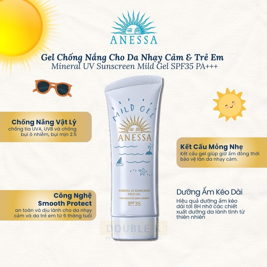Gel Chống Nắng Cho Da Nhạy Cảm & Trẻ Em Anessa Mineral UV Sunscreen Mild Gel SPF35 PA+++