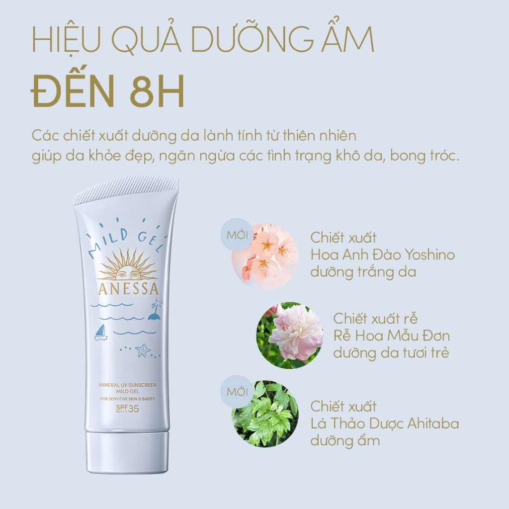 Gel Chống Nắng Cho Da Nhạy Cảm & Trẻ Em Anessa Mineral UV Sunscreen Mild Gel SPF35 PA+++