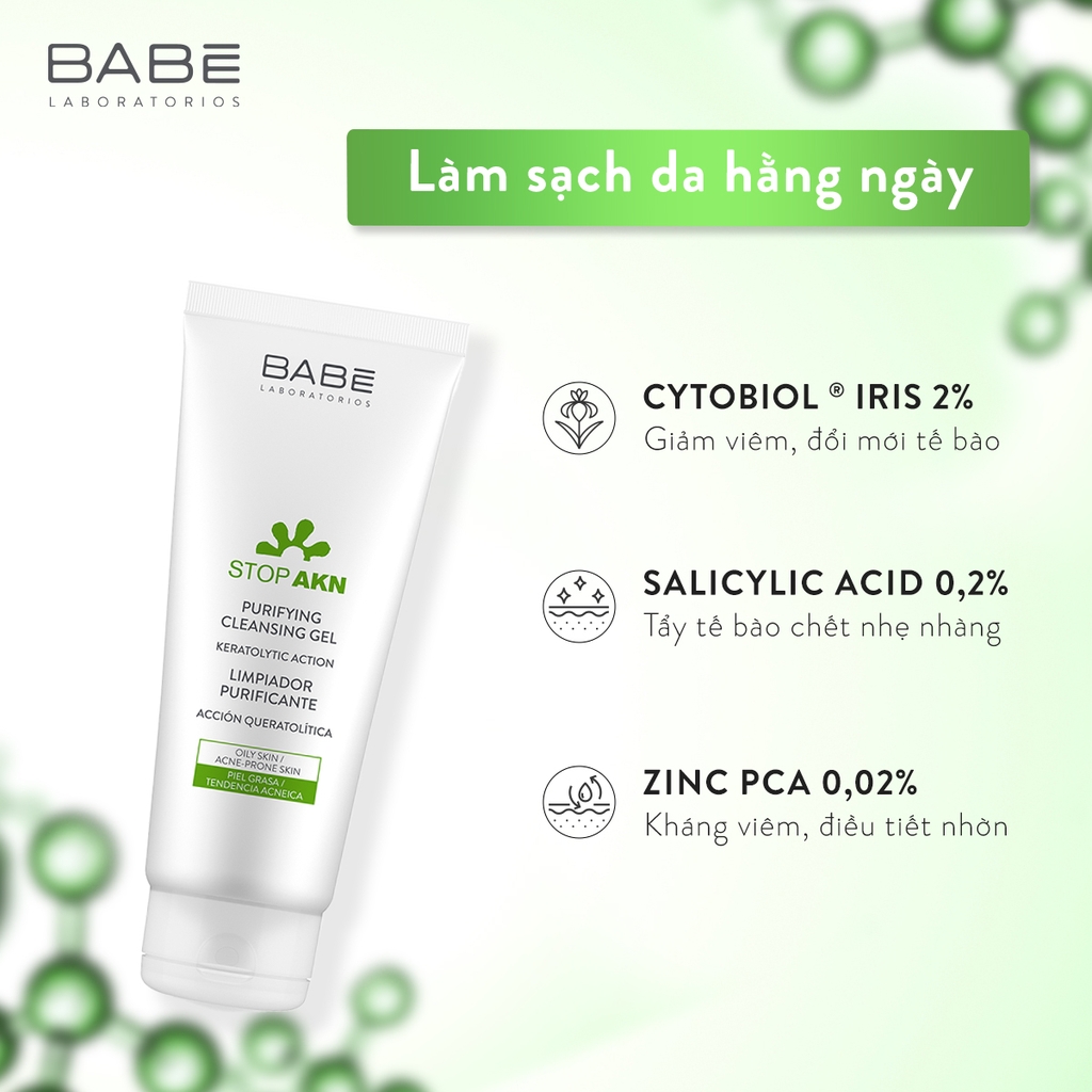 Gel Rửa Mặt Cho Da Dầu Mụn BABE Stop AKN Purifying Cleansing Gel